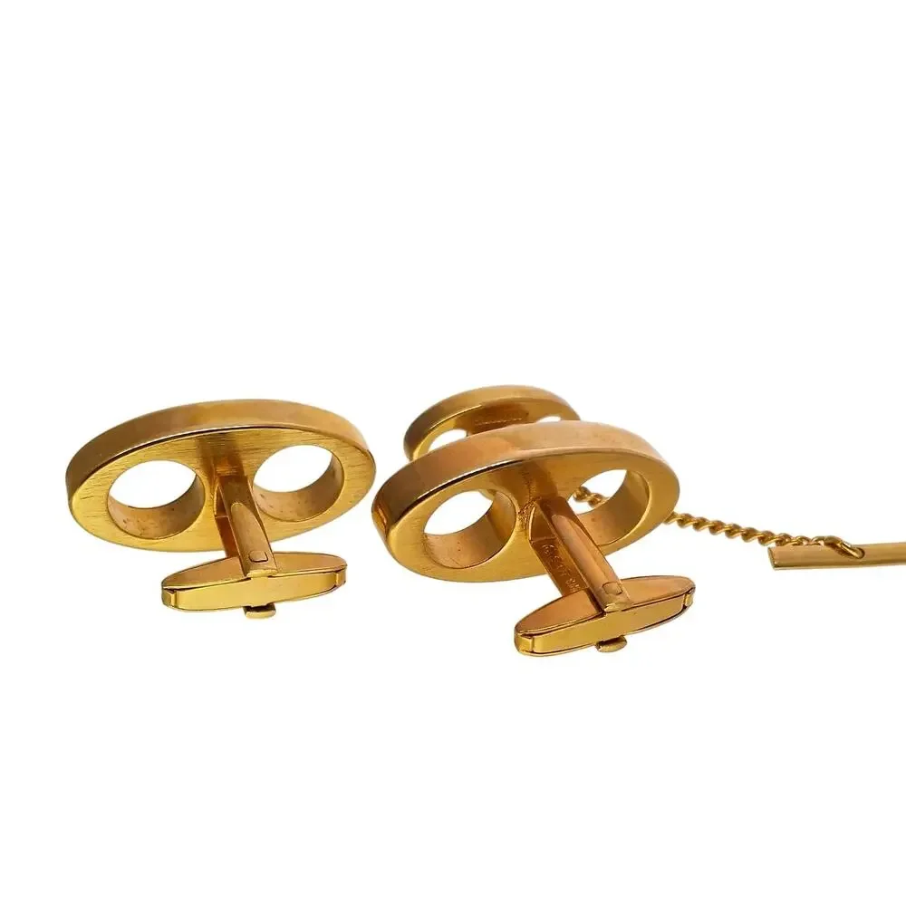 Cufflinks Tie Tack Gold Tone Sarah Coventry Switzerland Modernist Oval Circles